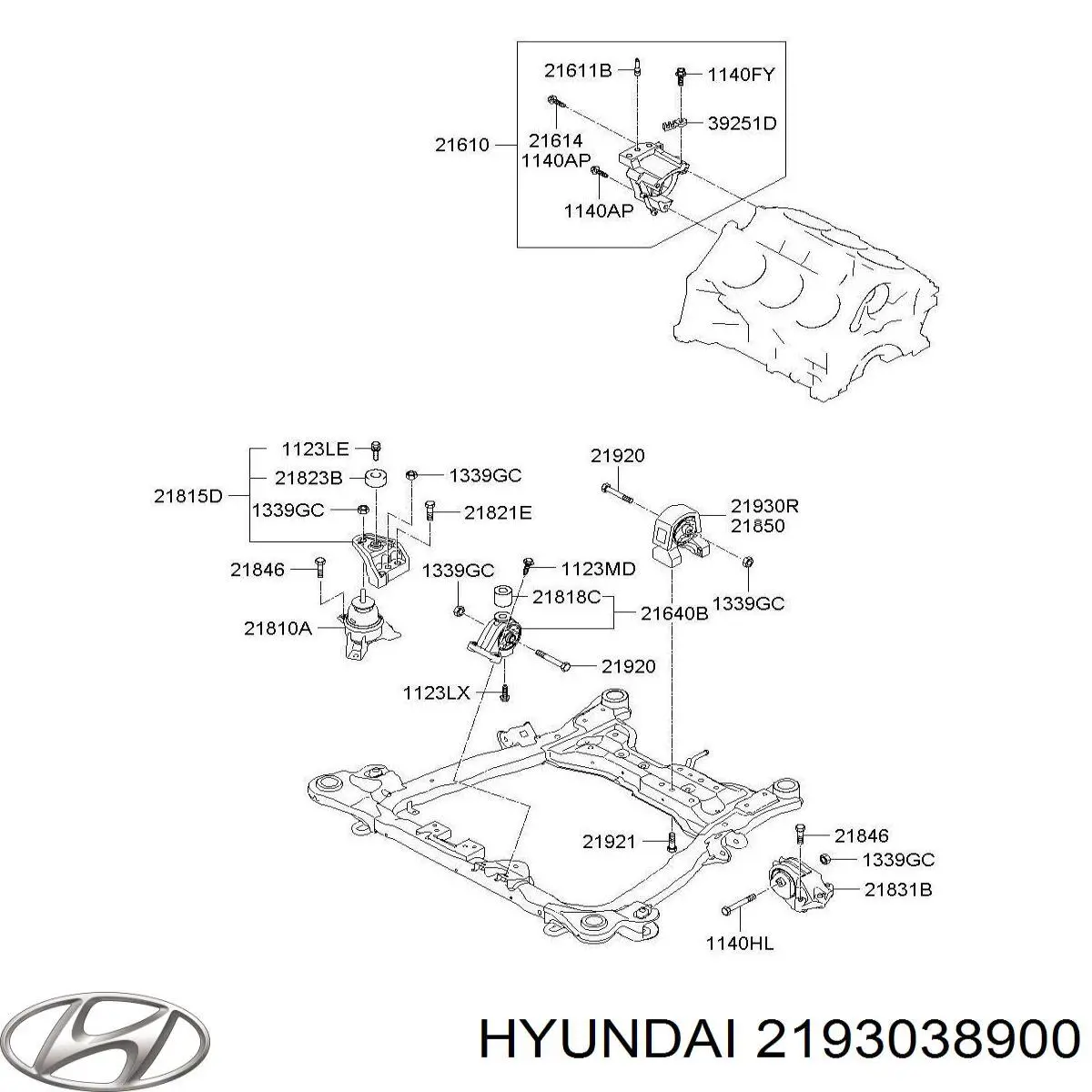 Compre 2193038900 Hyundai/Kia Coxim (suporte) traseiro de motor