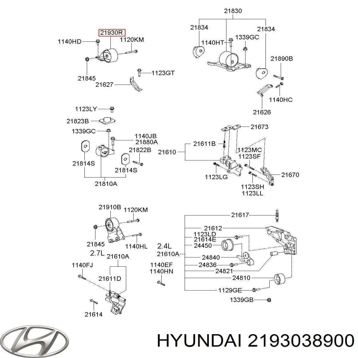 Coxim (suporte) traseiro de motor Hyundai/Kia 2193038900 preço, a partir de 66,42 USD