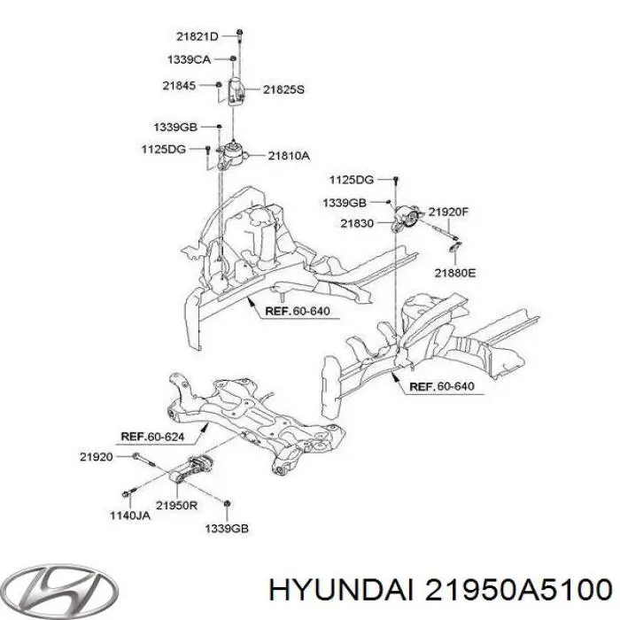 21950A5100 Hyundai/Kia Coxim (suporte) dianteiro de motor