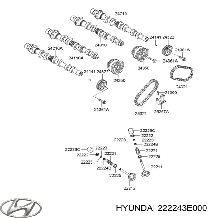 Compre 222243E000 Hyundai/Kia Bucim de válvula (coletor de óleo), admissão/escape