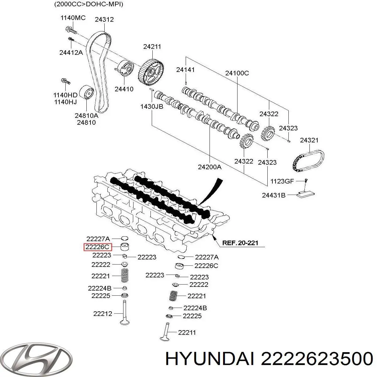 2222623500 Hyundai/Kia Compensador hidrâulico (empurrador hidrâulico), empurrador de válvulas