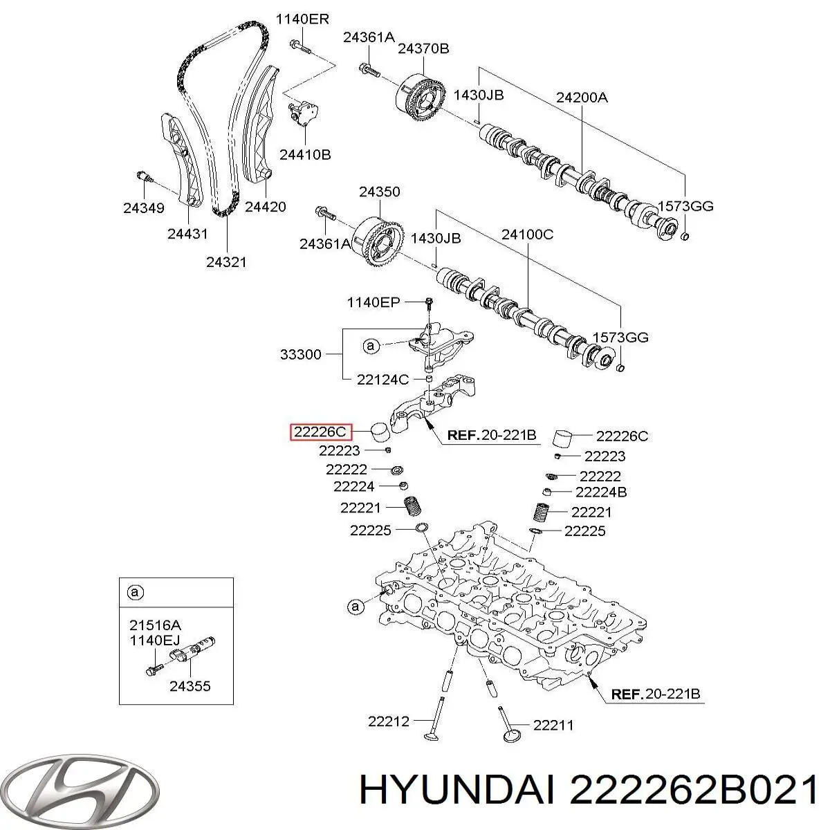 222262B221 Hyundai/Kia Compensador hidrâulico (empurrador hidrâulico), empurrador de válvulas