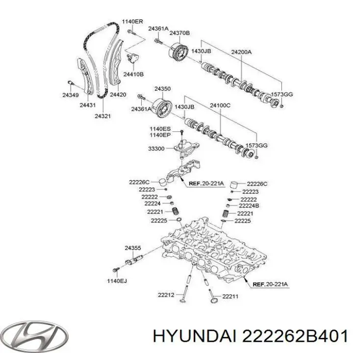 222262B201 Hyundai/Kia Compensador hidrâulico (empurrador hidrâulico), empurrador de válvulas