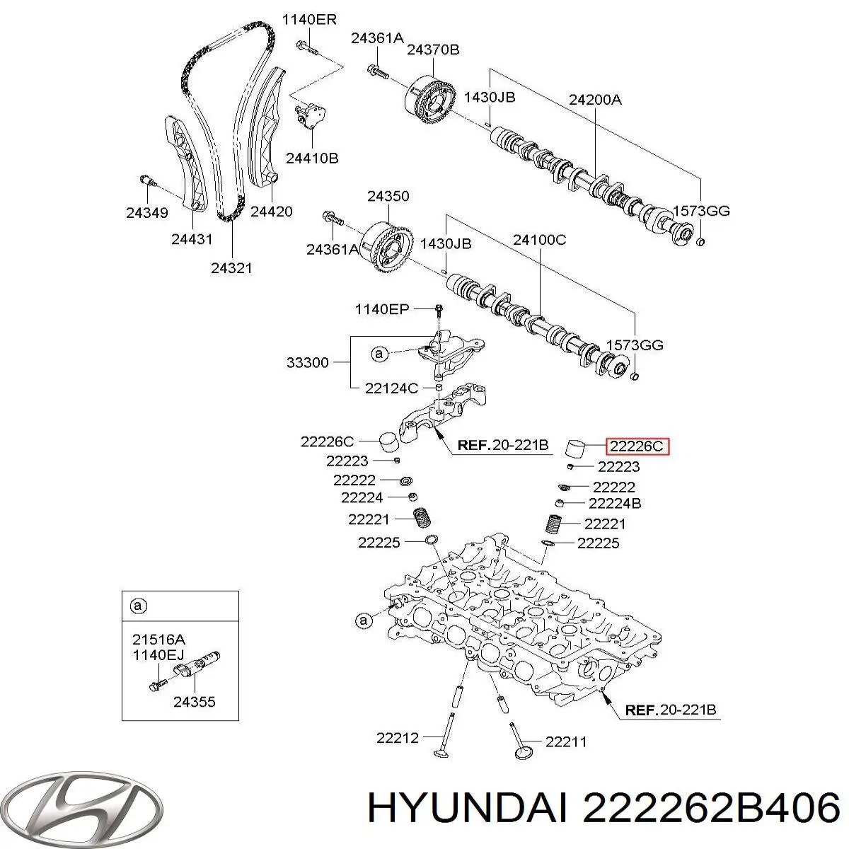 222262B406 Hyundai/Kia Compensador hidrâulico (empurrador hidrâulico), empurrador de válvulas