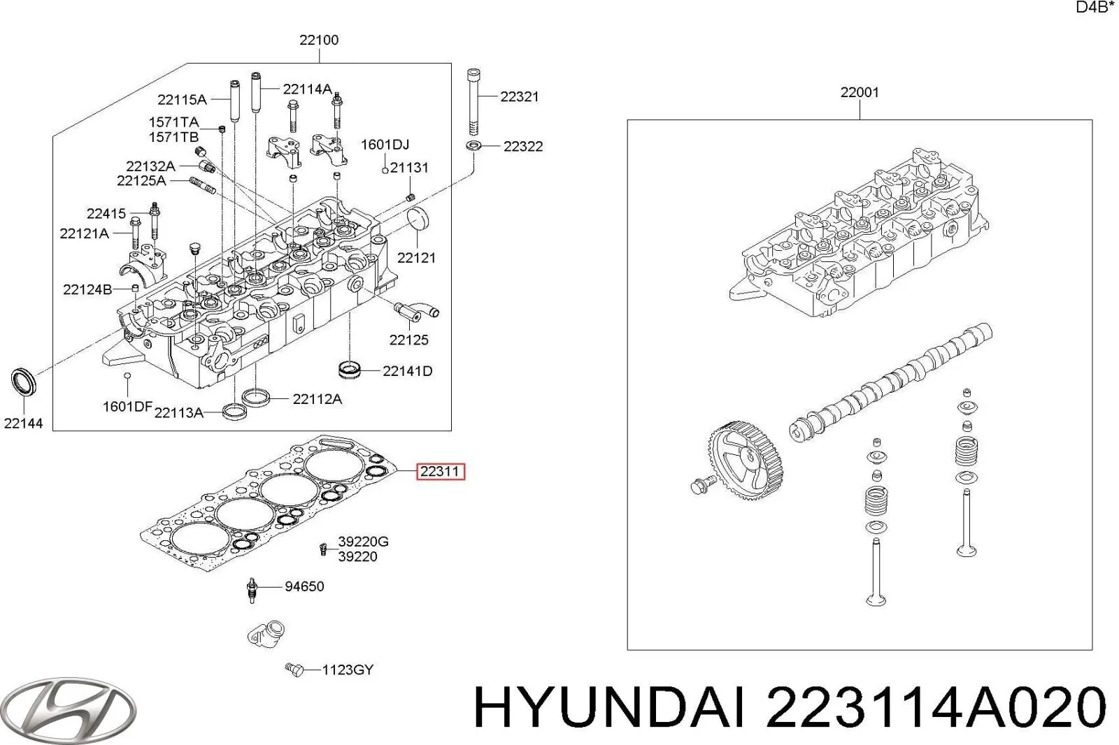 Compre 223114A020 Hyundai/Kia Vedante de cabeça de motor (CBC)