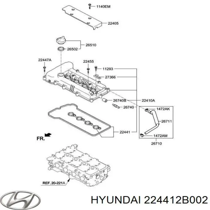 Compre 224412B002 Hyundai/Kia Vedante da tampa de válvulas de motor, kit