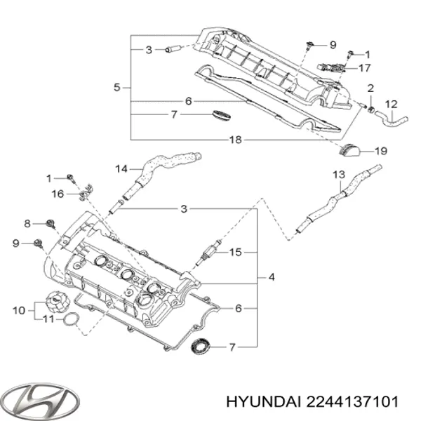 Vedante de tampa de válvulas de motor Hyundai/Kia 2244137101 preço, a partir de 8,79 USD