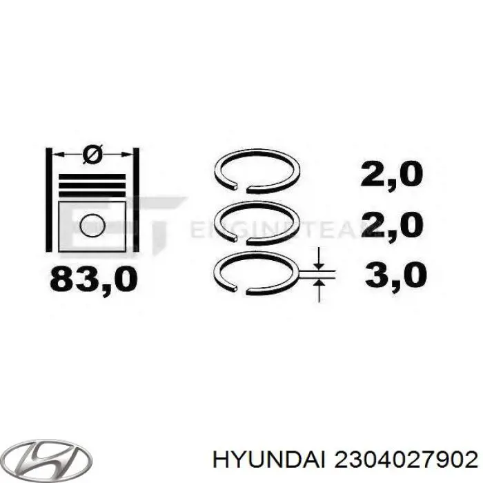 Compre 2304027902 Hyundai/Kia Kit de anéis de pistão de motor, 2ª reparação ( + 0,50)