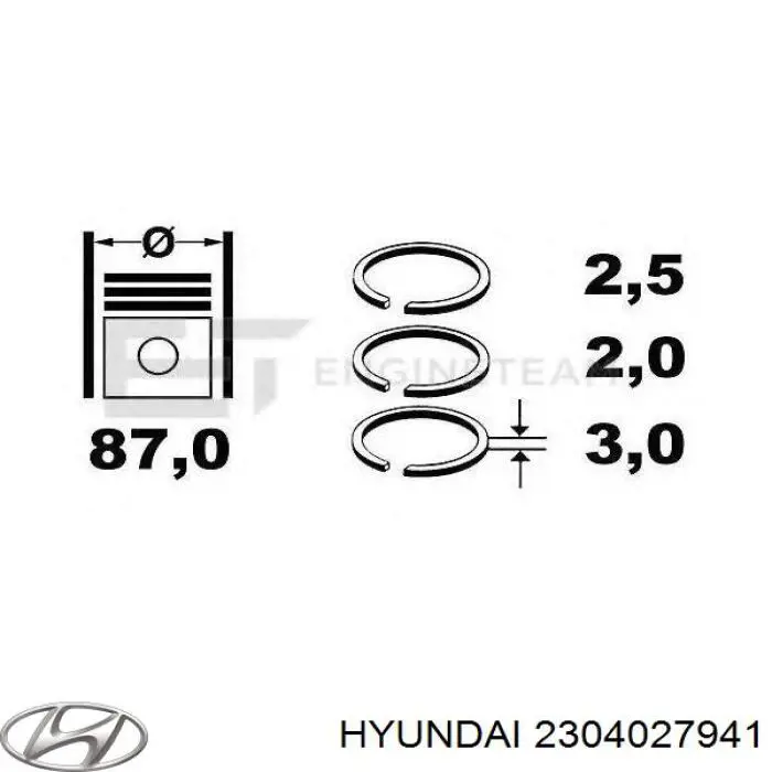 2304027941 Hyundai/Kia Kit de anéis de pistão de motor, 1ª reparação ( + 0,25)