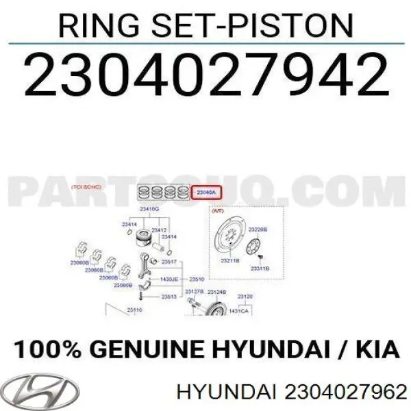 Compre 2304027962 Hyundai/Kia Kit de anéis de pistão de motor, 2ª reparação ( + 0,50)
