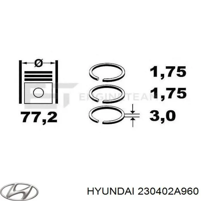 Kit de anéis de pistão de motor, STD. Hyundai/Kia 230402A960 preço, a partir de 73,87 USD