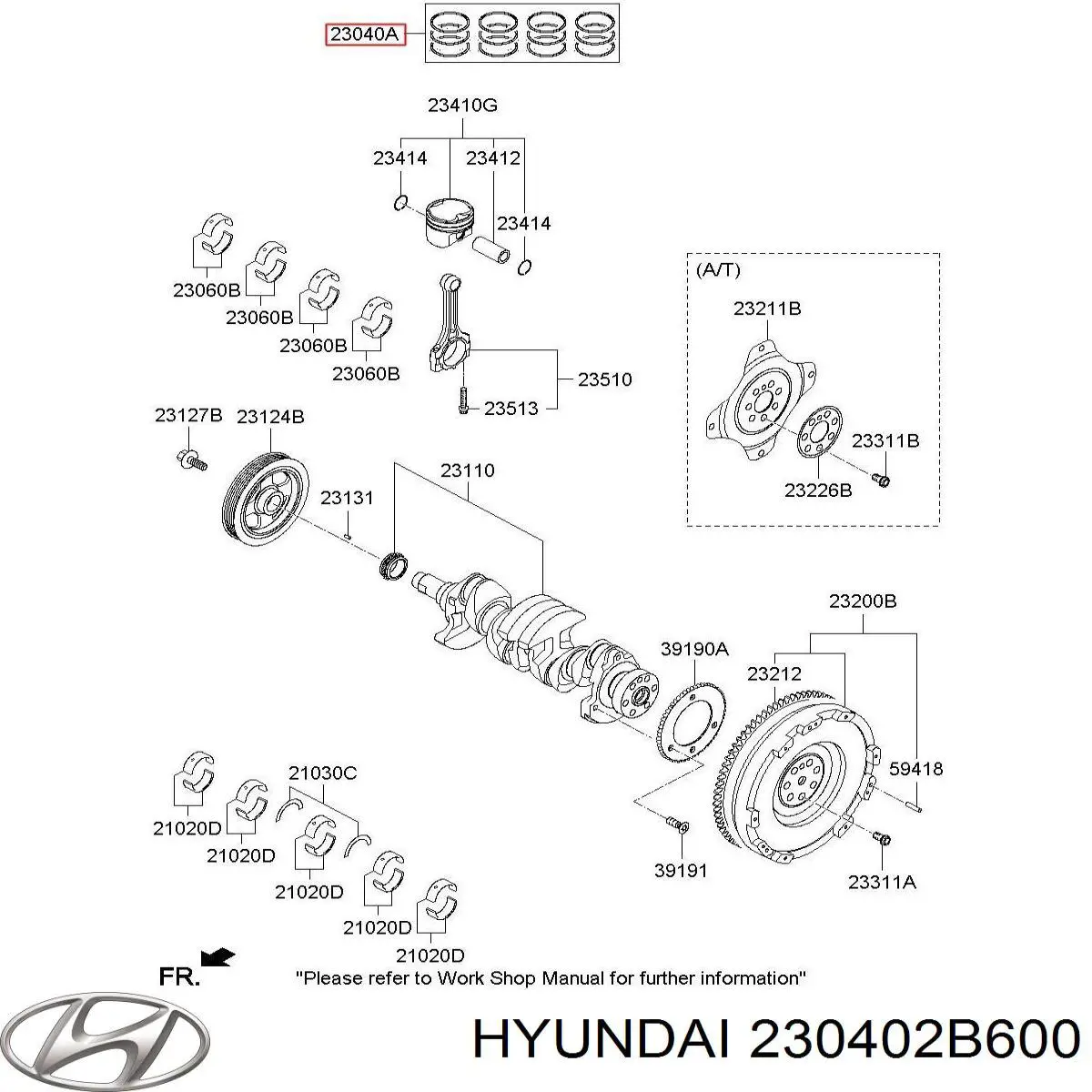 230402B600 Hyundai/Kia Kit de anéis de pistão de motor, STD.