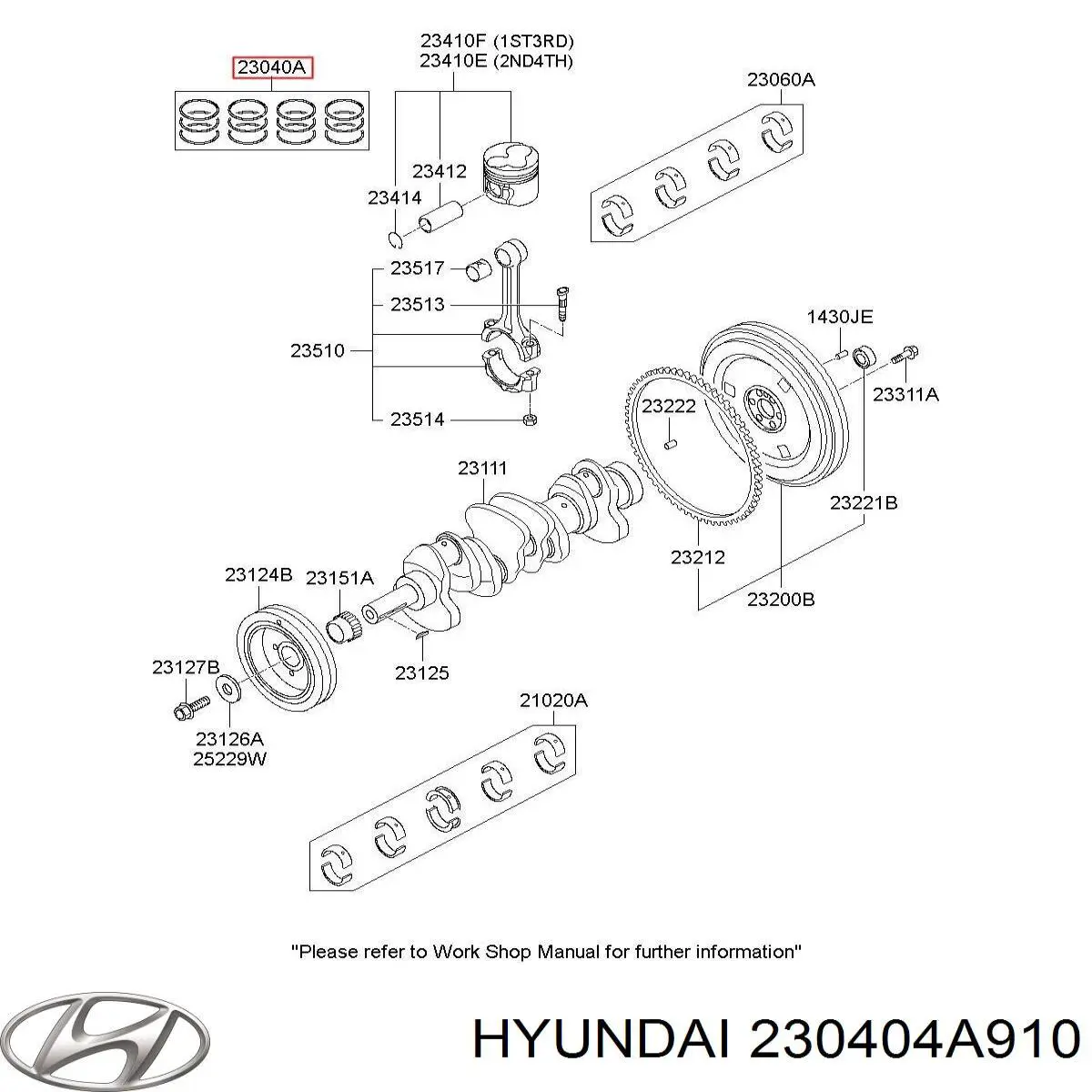 230404A910 Hyundai/Kia Kit de anéis de pistão de motor, STD.