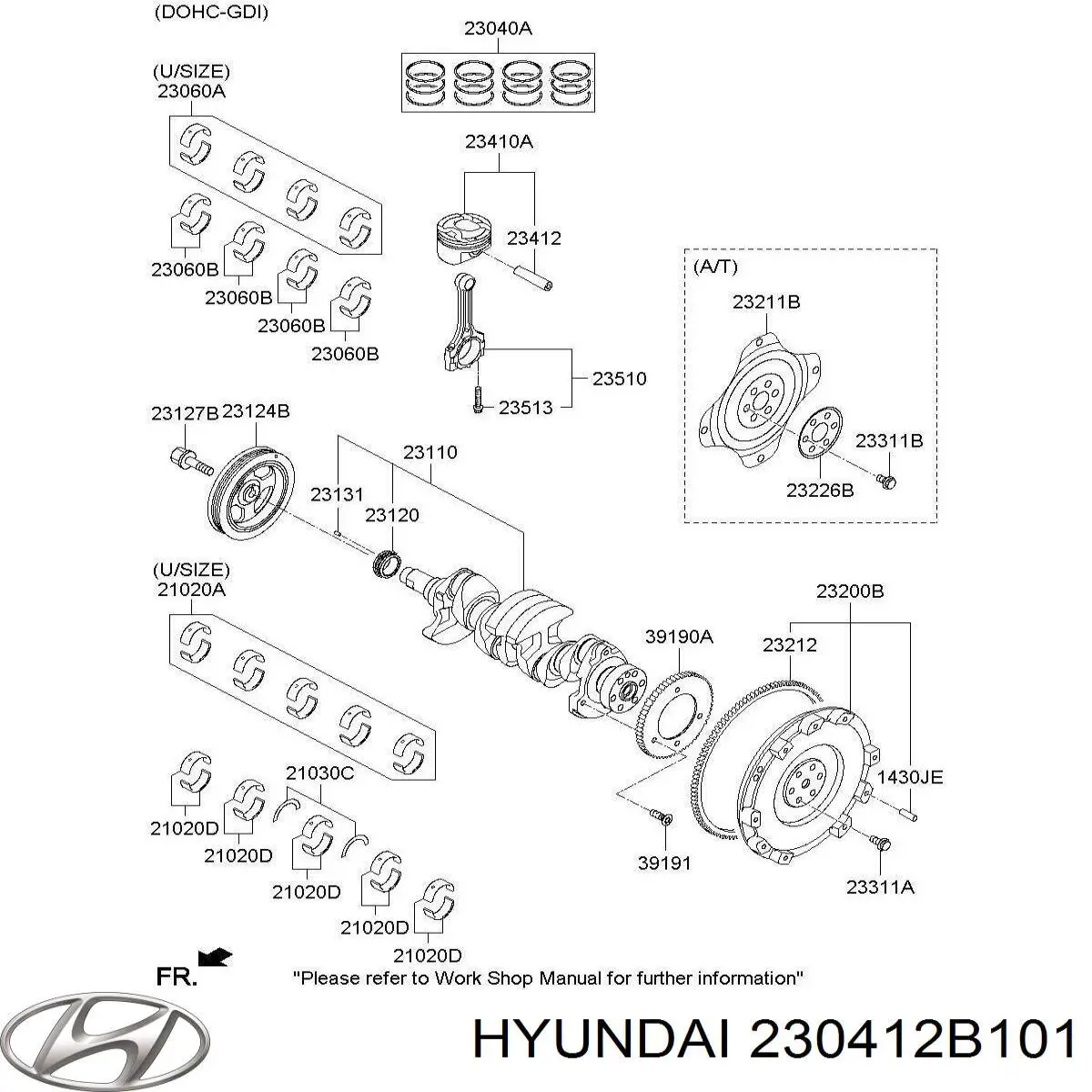 Compre 230412B101 Hyundai/Kia Pistão com passador sem anéis, STD
