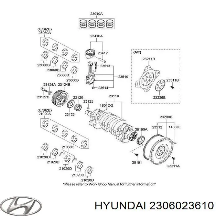 2306023610 Hyundai/Kia Folhas inseridas de cambota de biela, kit, padrão (STD)