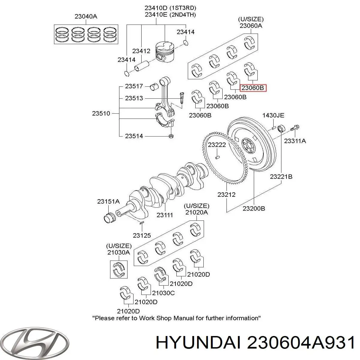 Compre 230604A901 Hyundai/Kia Folhas inseridas de cambota de biela, kit, 4ª reparação ( + 1,00)