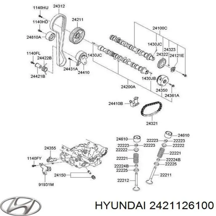 2421126100 Hyundai/Kia Engrenagem de cadeia da roda dentada da árvore distribuidora de motor