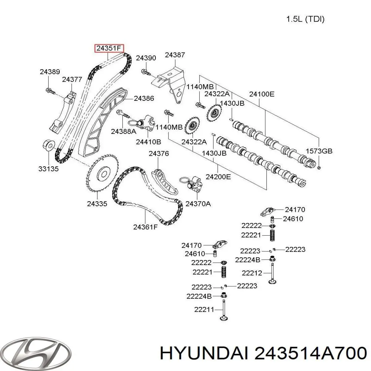 Cadeia do mecanismo de distribuição de gás 243514A700 Hyundai/Kia
