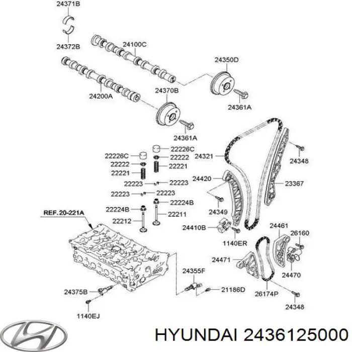 2436125000 Hyundai/Kia Parafuso da engrenagem da árvore distribuidora