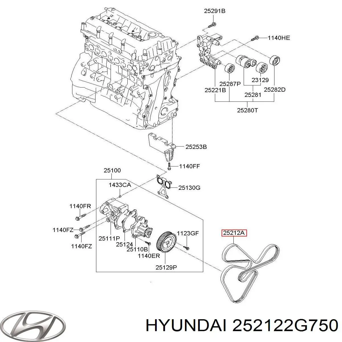 Correia dos conjuntos de transmissão 252122G750 Hyundai/Kia