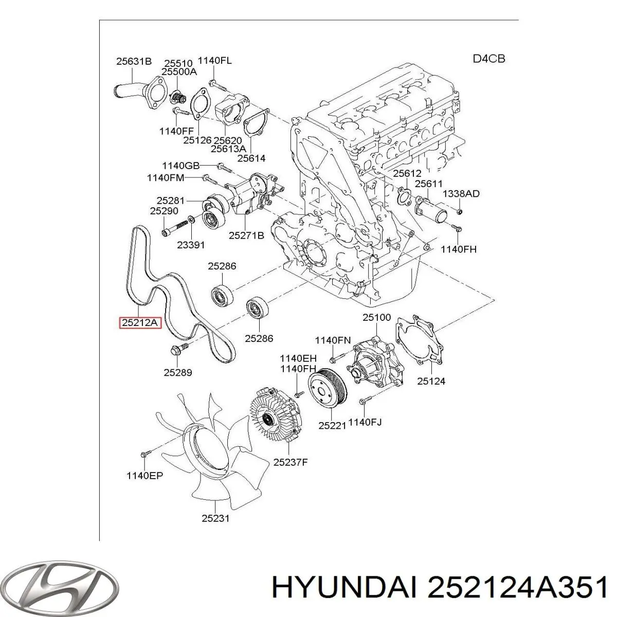 252124A800 Hyundai/Kia Correia dos conjuntos de transmissão