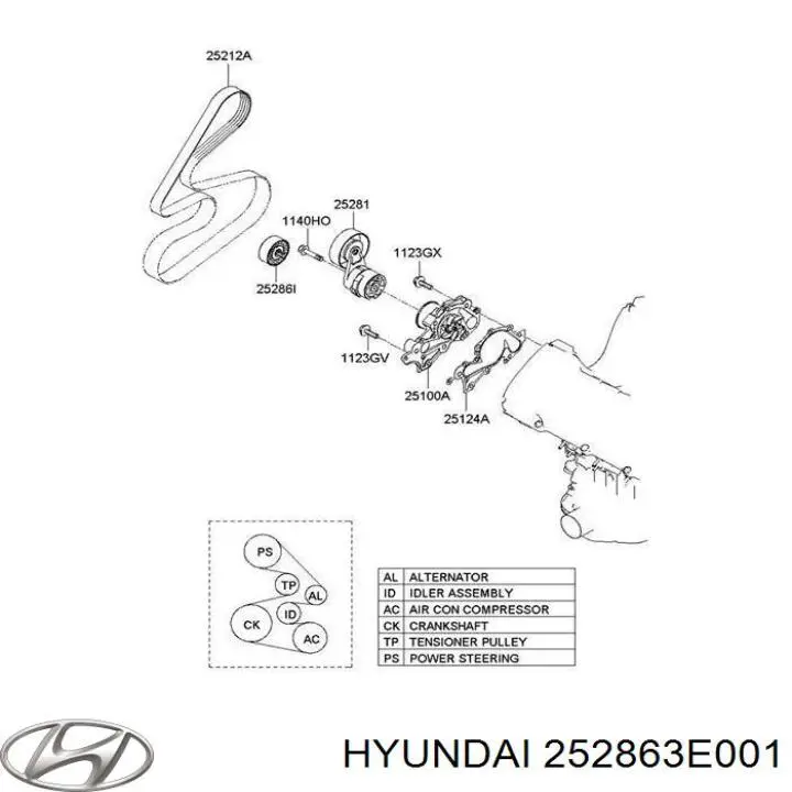 Compre 252863E001 Hyundai/Kia Rolo parasita da correia de transmissão