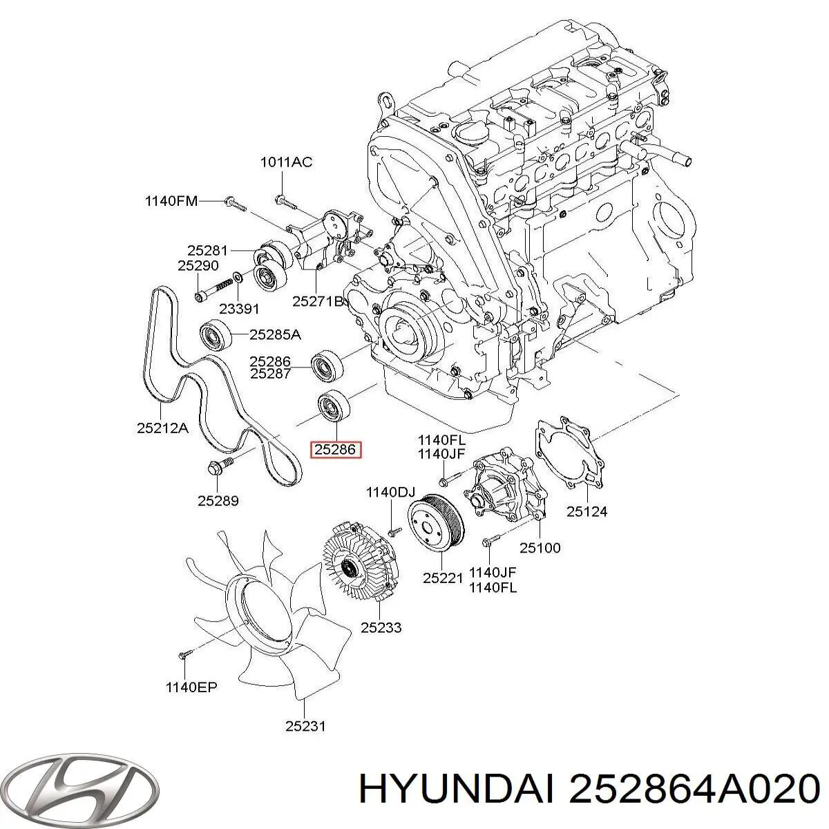 Compre 252864A020 Hyundai/Kia Rolo parasita da correia de transmissão