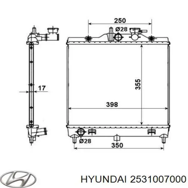 2531007000 Hyundai/Kia Radiador de esfriamento de motor