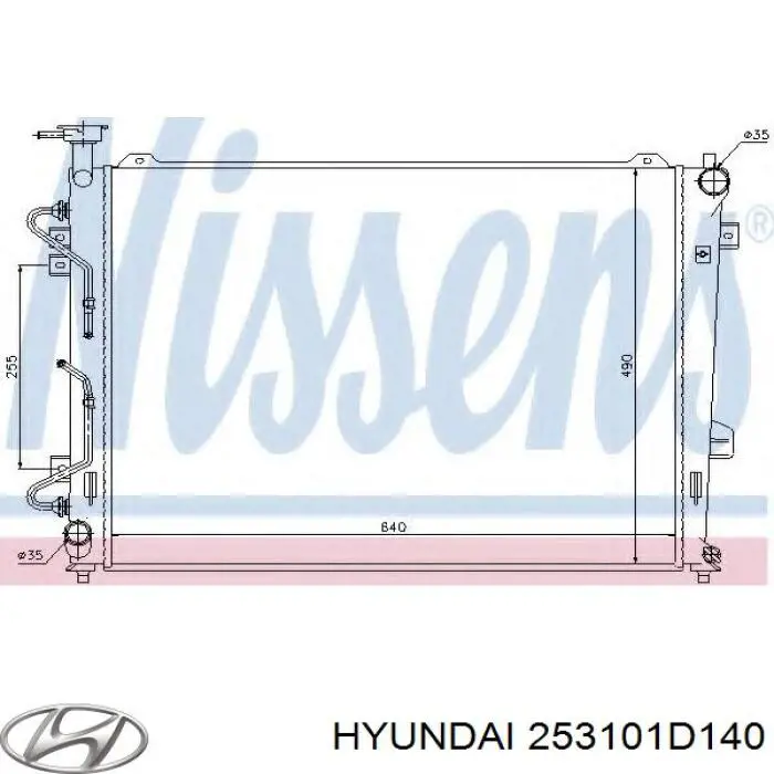 Radiador de esfriamento de motor Hyundai/Kia 253101D130
