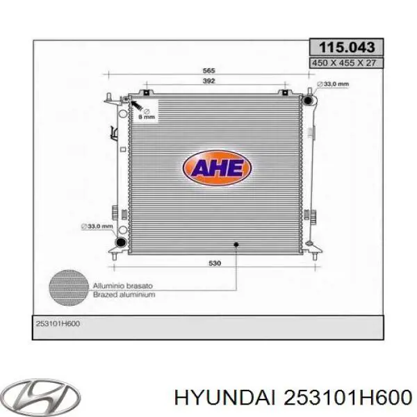 253101H600 Hyundai/Kia Radiador de esfriamento de motor