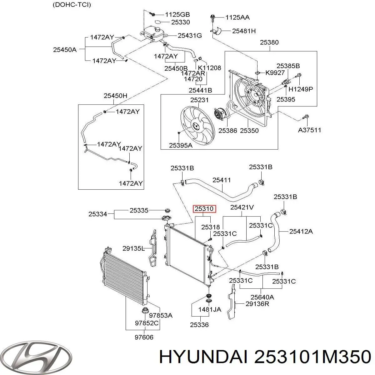 253101M350 Hyundai/Kia Radiador de esfriamento de motor