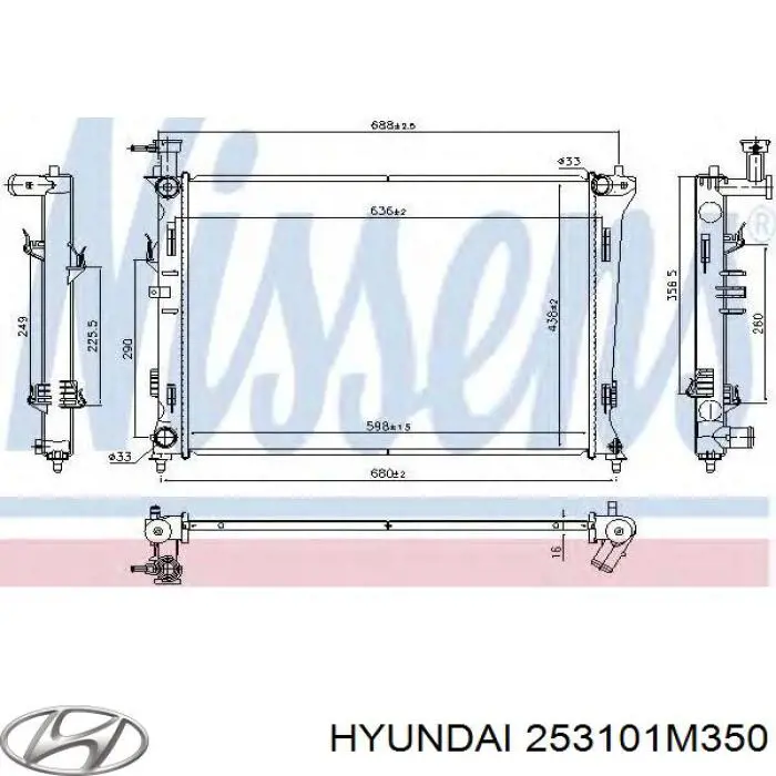 Radiador de esfriamento de motor 253101M350 Hyundai/Kia
