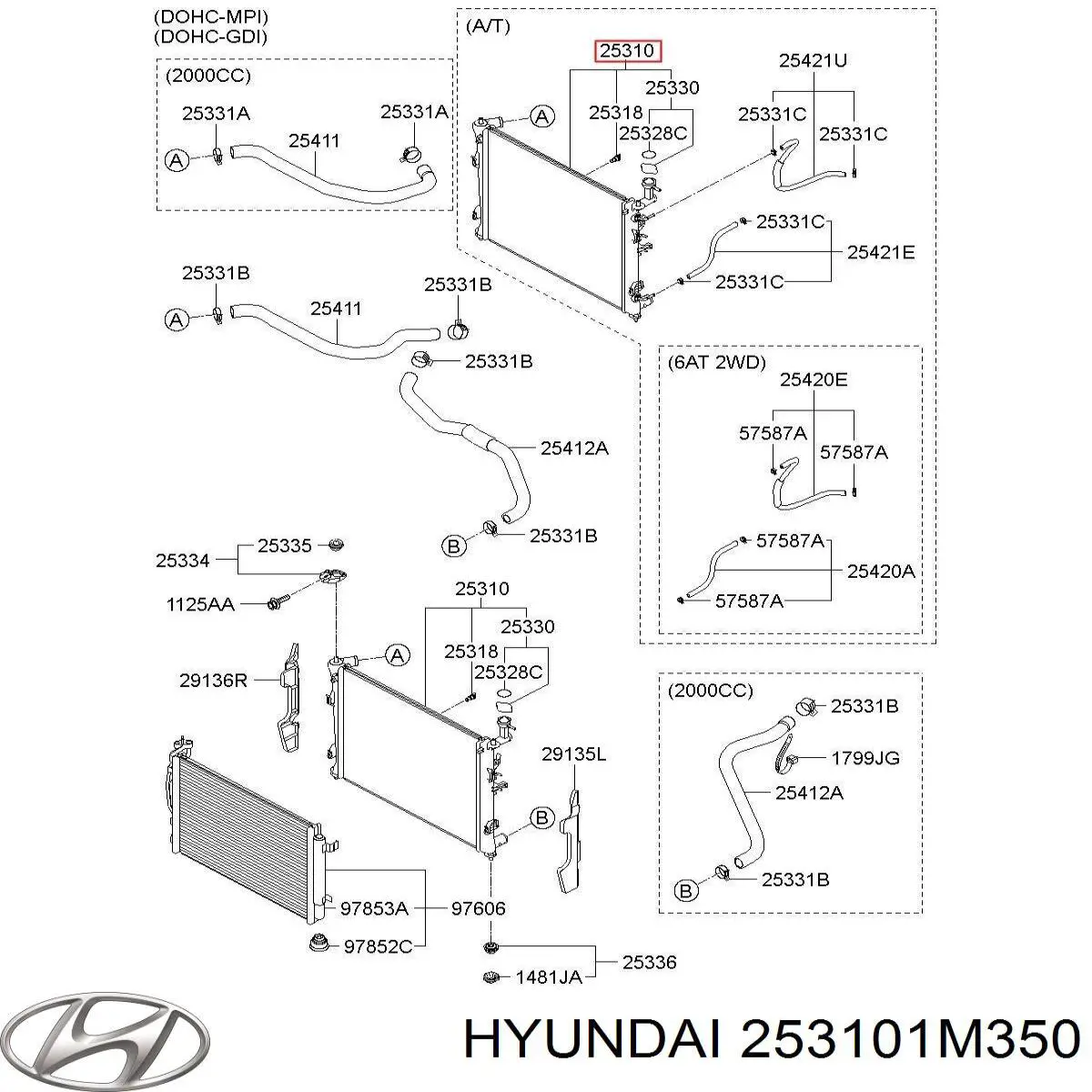 Compre 253101M350 Hyundai/Kia Radiador de esfriamento de motor