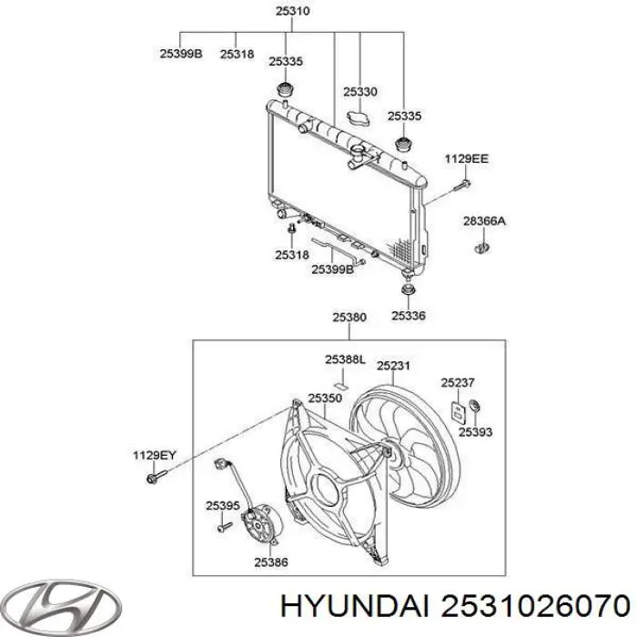 Radiador de esfriamento de motor Hyundai/Kia 2531026070 preço, a partir de 128,74 USD