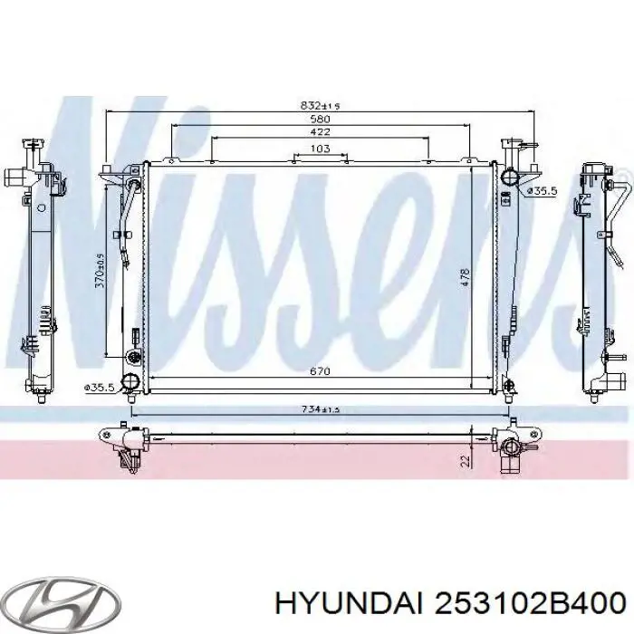 Radiador de esfriamento de motor 253102B400 Hyundai/Kia