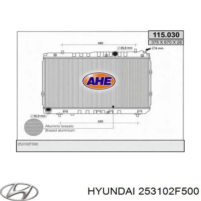 253102F500 Hyundai/Kia Radiador de esfriamento de motor