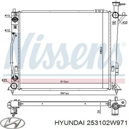 Radiador de esfriamento de motor Hyundai/Kia 253102W971