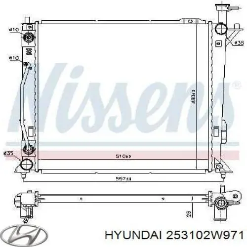 253102W971 Hyundai/Kia Radiador de esfriamento de motor