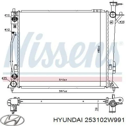 Radiador de esfriamento de motor 253102W971 Hyundai/Kia
