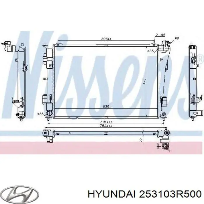 253103R500 Hyundai/Kia Radiador de esfriamento de motor