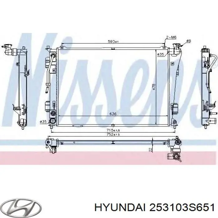 Radiador de esfriamento de motor 253103S651 Hyundai/Kia