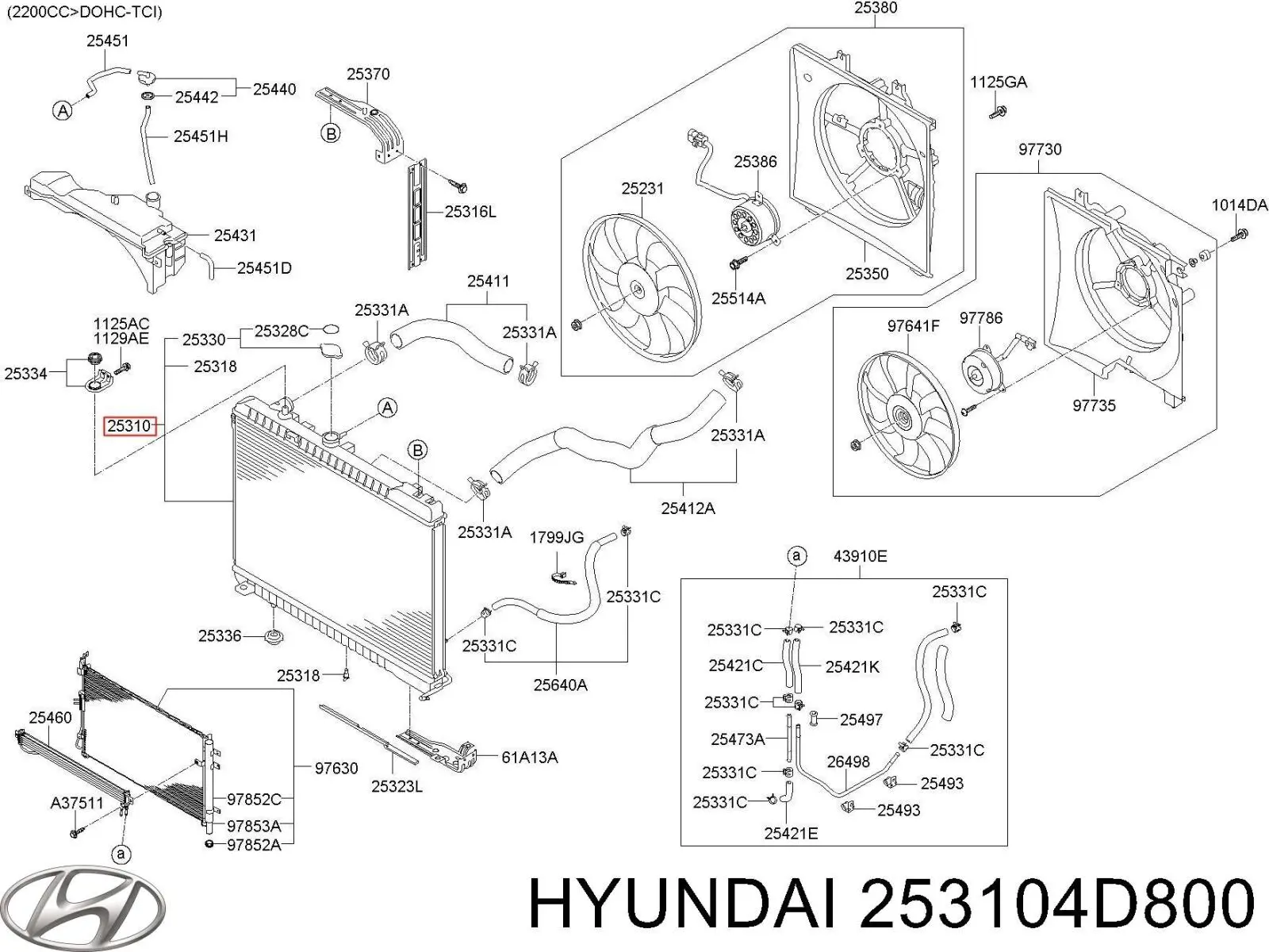 Compre 253104D800 Hyundai/Kia Radiador de esfriamento de motor