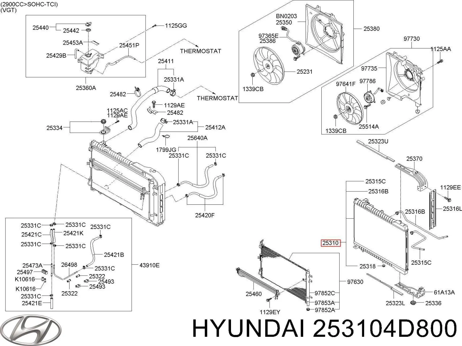 Radiador de esfriamento de motor Hyundai/Kia 253104D800 preço, a partir de 125,23 USD