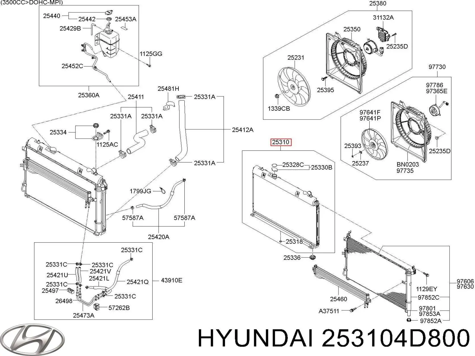 Radiador de esfriamento de motor 253104D800 Hyundai/Kia