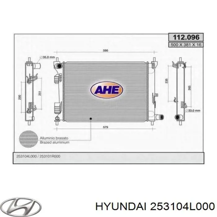 253104L000 Hyundai/Kia Radiador de esfriamento de motor