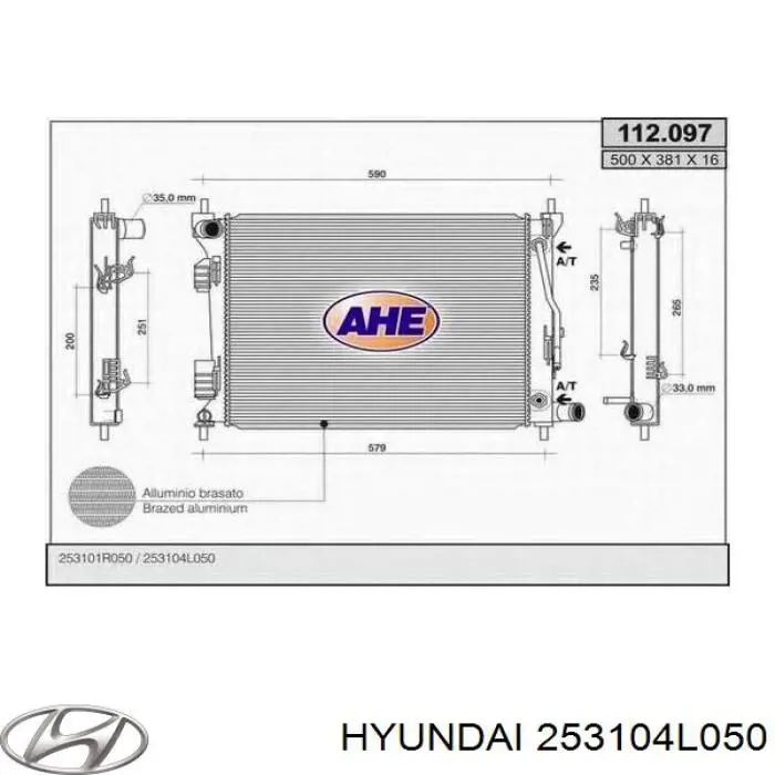 253104L050 Hyundai/Kia Radiador de esfriamento de motor