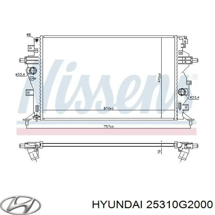 25310G2000 Hyundai/Kia Radiador de esfriamento de motor