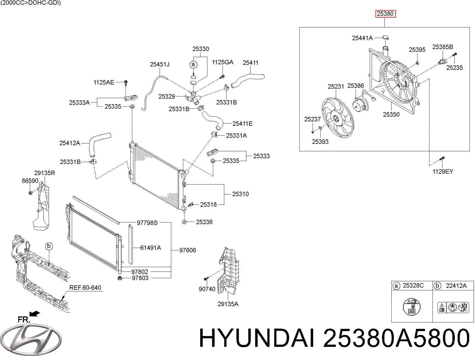 25380A5800 Hyundai/Kia Ventilador elétrico de esfriamento montado (motor + roda de aletas)