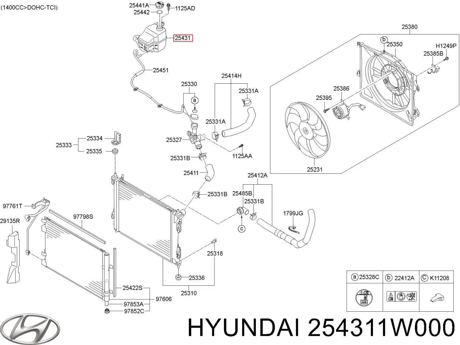 254311W000 Hyundai/Kia Tanque de expansão do sistema de esfriamento