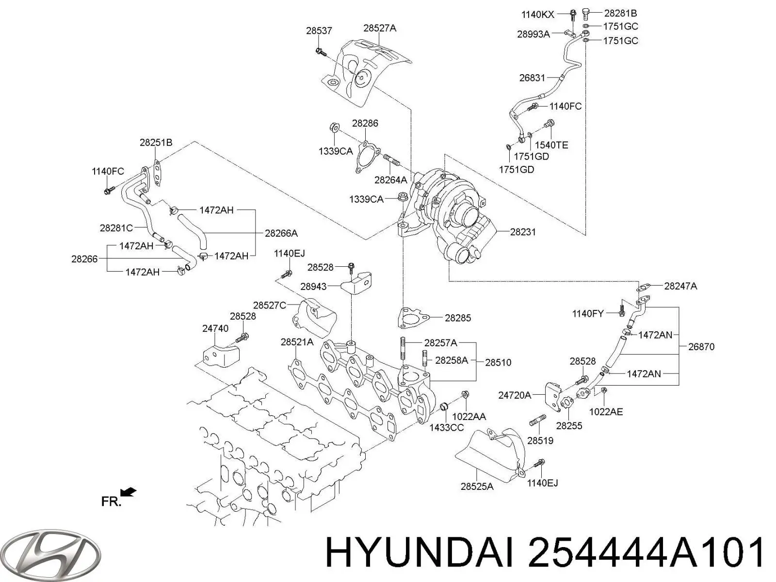 Vedante de mangueira de derivação de óleo de turbina Hyundai/Kia 254444A101 preço, a partir de 38,88 USD